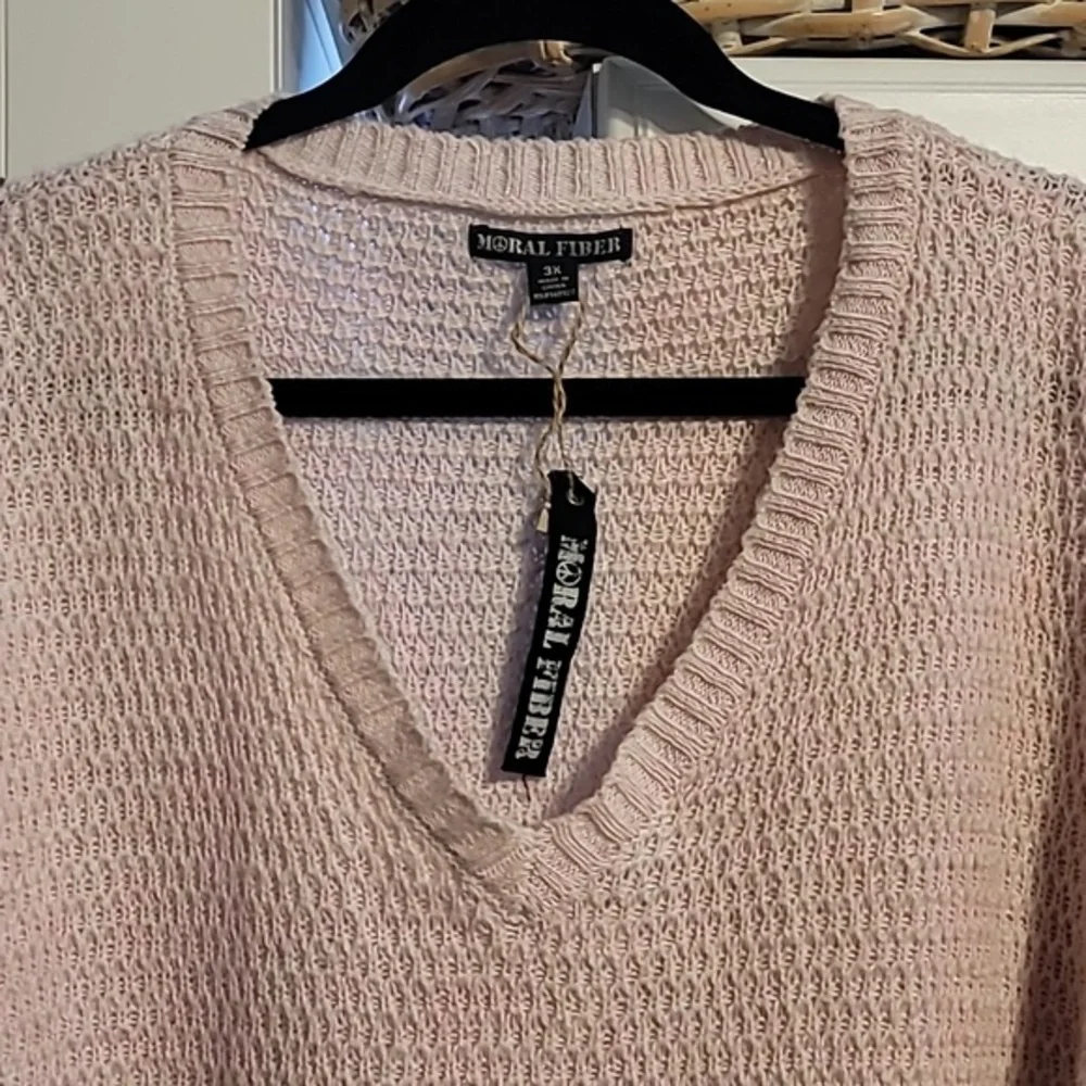 Moral Fiber Pullover Sweater Women's 3X Pink Open Knit Long Sleeve Light Y2K - Picture 2 of 11